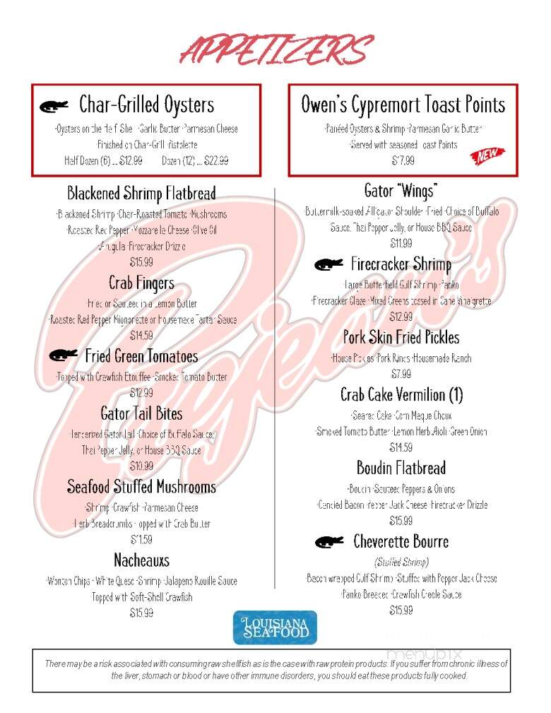 Prejean's Restaurant - Lafayette, LA menu_pic