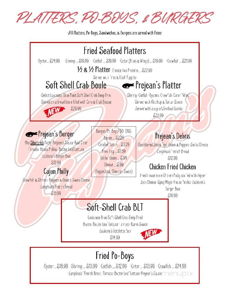 Prejean's Restaurant - Lafayette, LA menu_pic