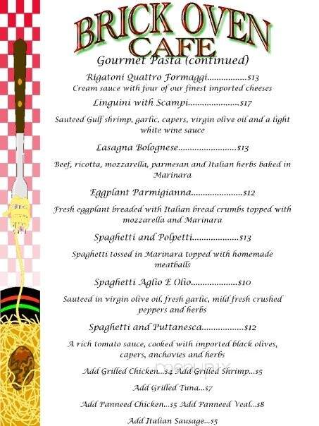 Brick Oven Cafe - Kenner, LA menu_pic