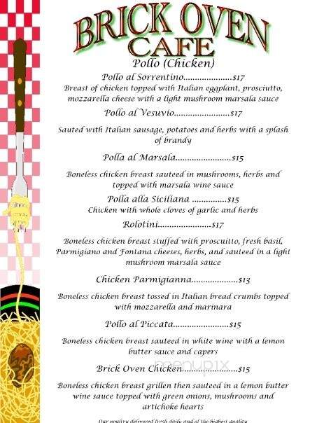 Brick Oven Cafe - Kenner, LA menu_pic