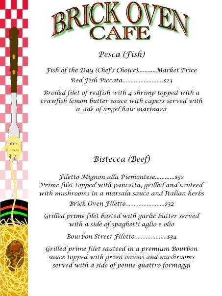 Brick Oven Cafe - Kenner, LA menu_pic