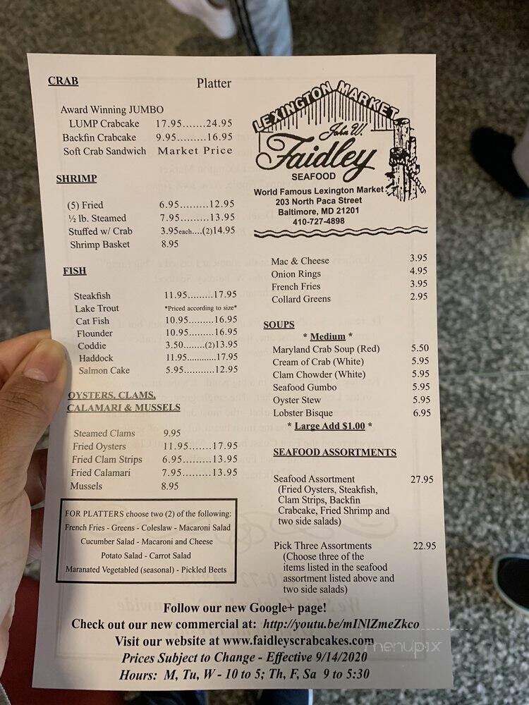 Faidley's Seafood - Baltimore, MD menu_pic