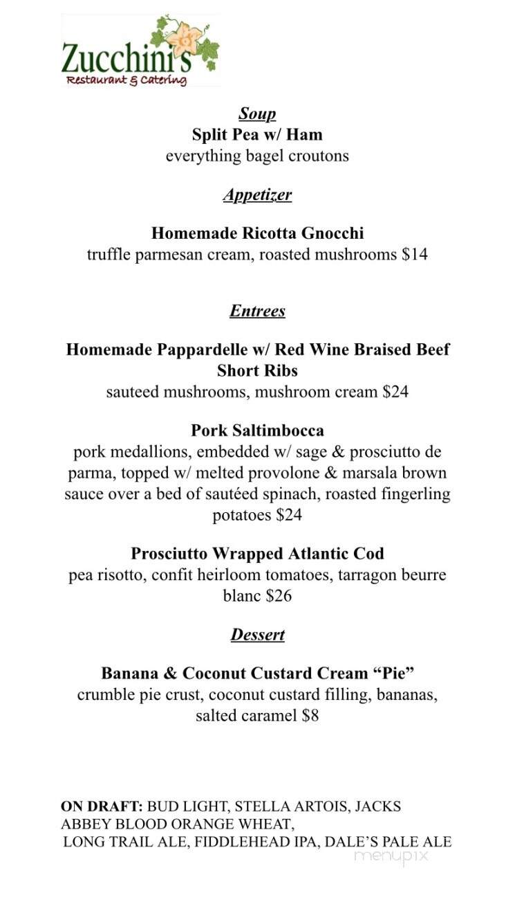Zucchini's - Pittsfield, MA menu_pic