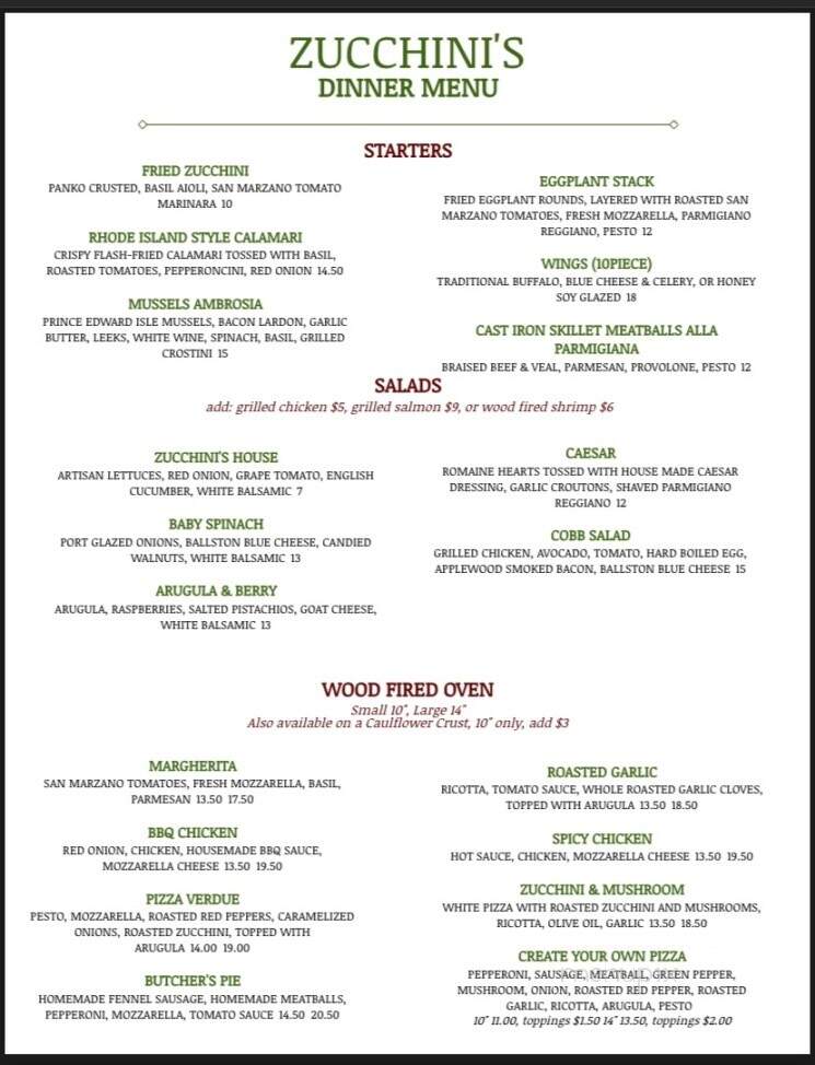 Zucchini's - Pittsfield, MA menu_pic