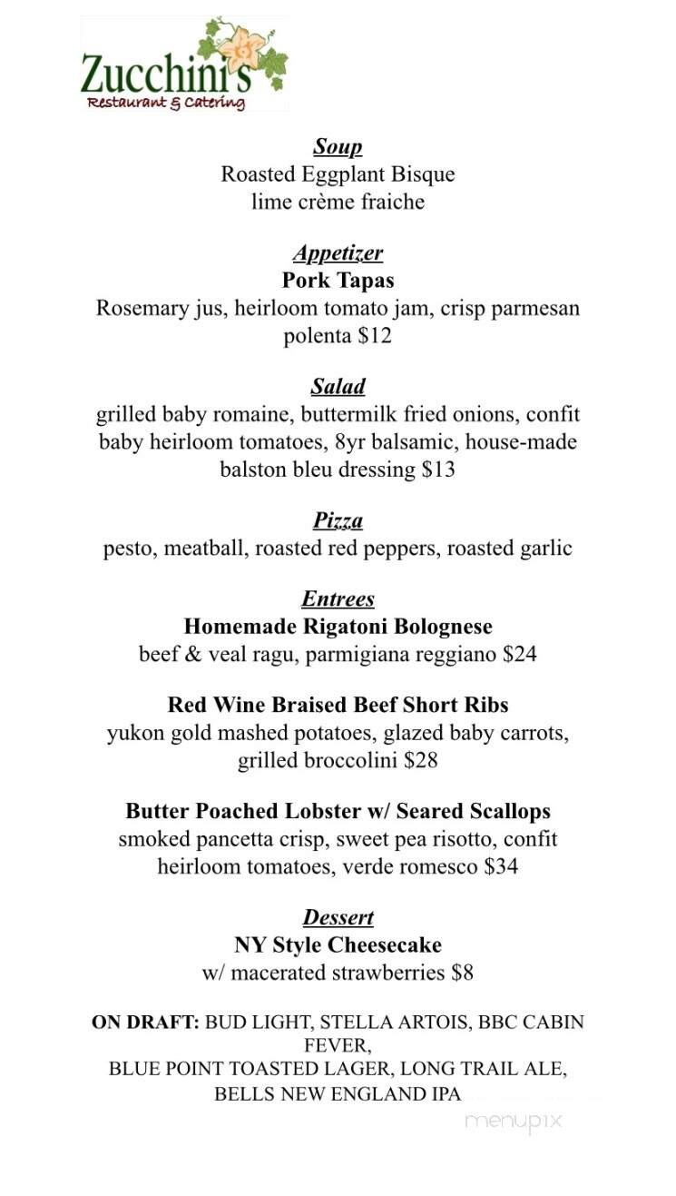 Zucchini's - Pittsfield, MA menu_pic