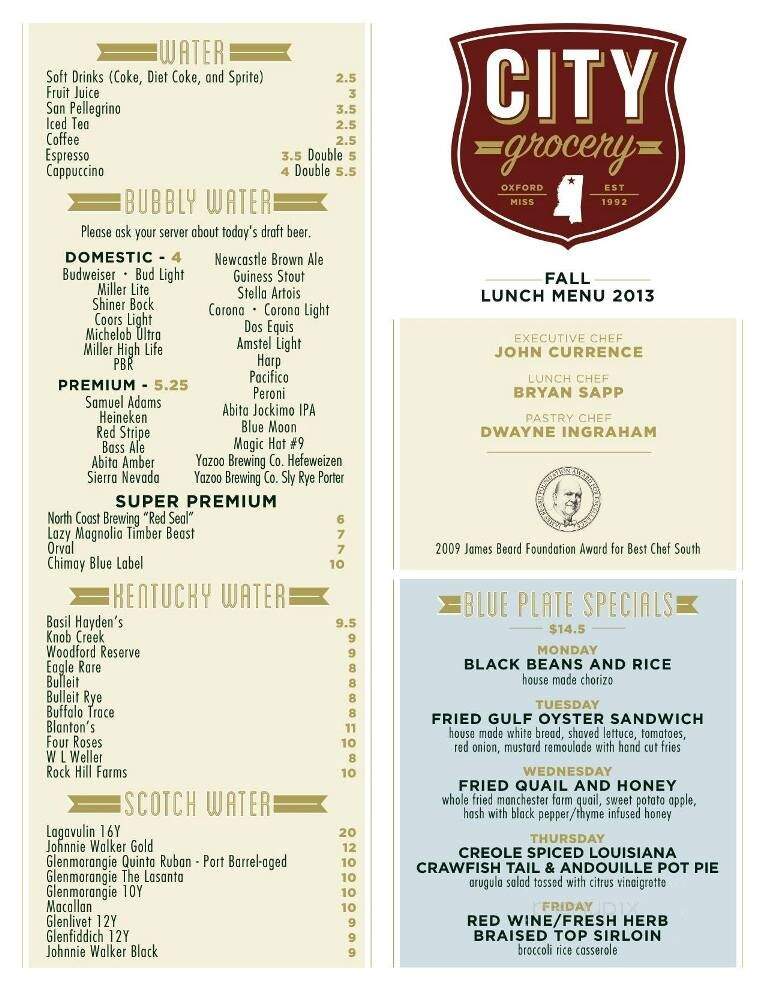 City Grocery - Oxford, MS menu_pic