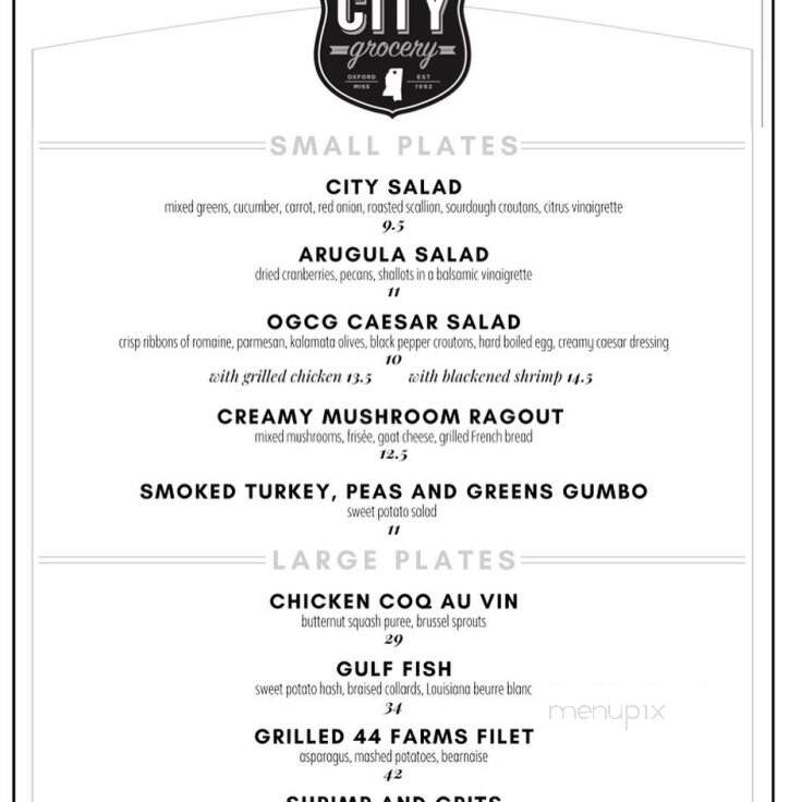 City Grocery - Oxford, MS menu_pic