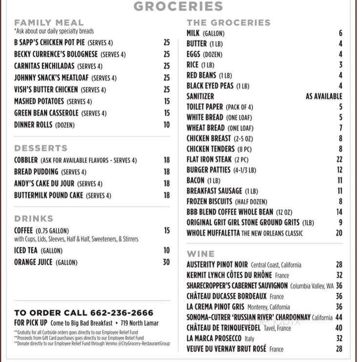 City Grocery - Oxford, MS menu_pic