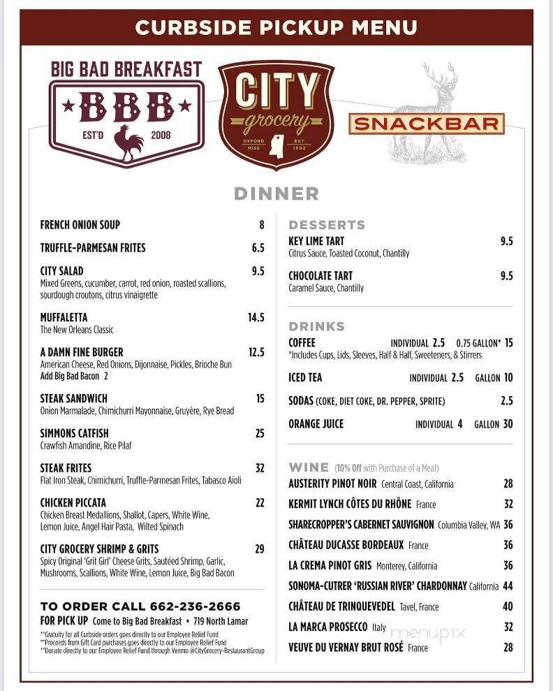 City Grocery - Oxford, MS menu_pic