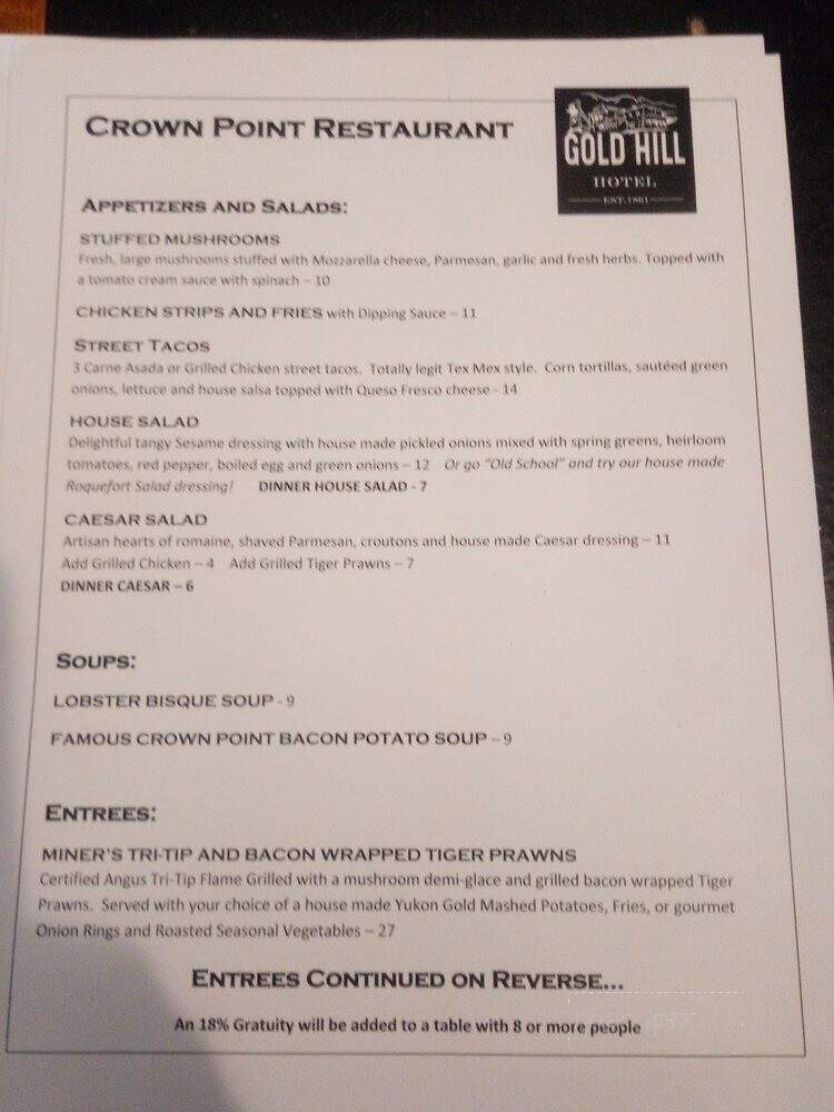 Crown Point Restaurant - Virginia City, NV menu_pic