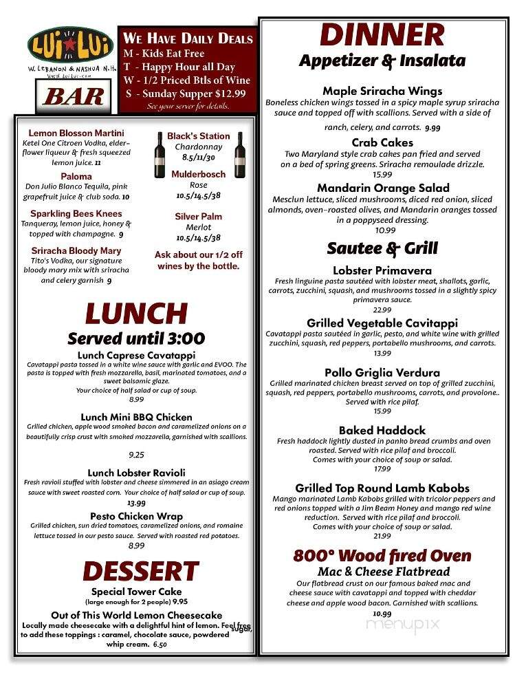 Lui Lui - West Lebanon, NH menu_pic