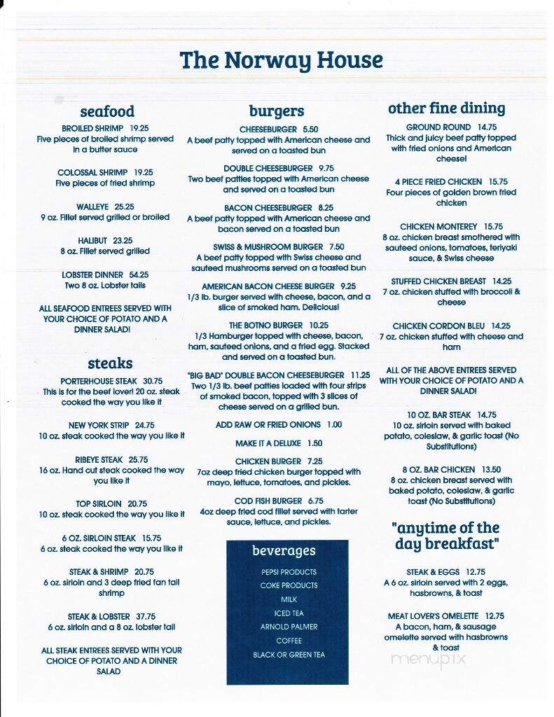 Norway House Motel & Restaurant - Bottineau, ND menu_pic
