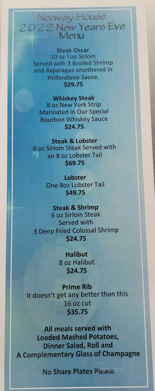 Norway House Motel & Restaurant - Bottineau, ND menu_pic