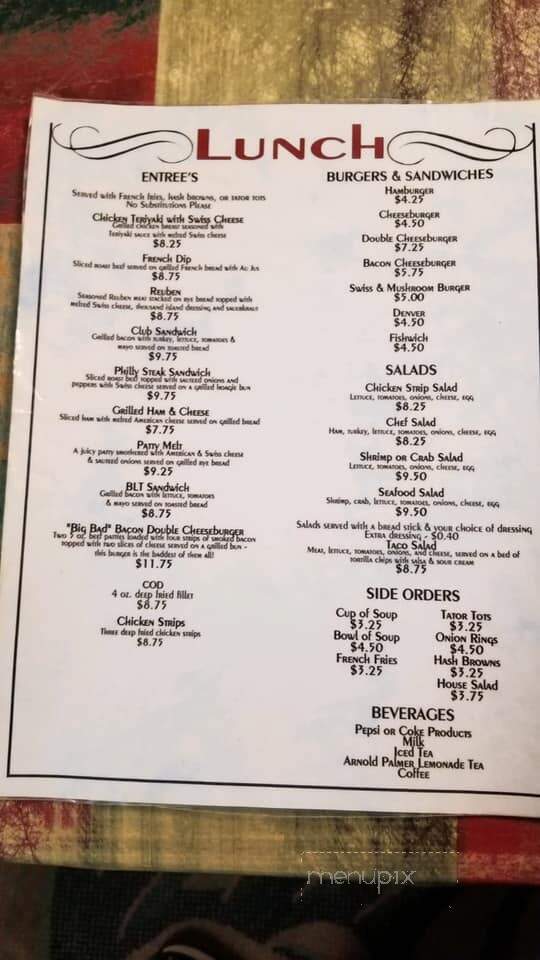 Norway House Motel & Restaurant - Bottineau, ND menu_pic