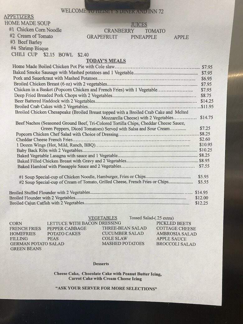 Heisey's Diner - Lebanon, PA menu_pic