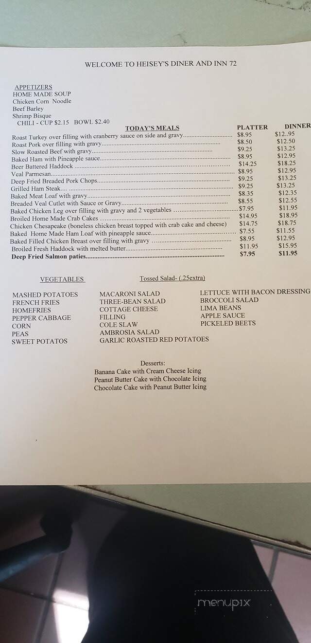 Heisey's Diner - Lebanon, PA menu_pic