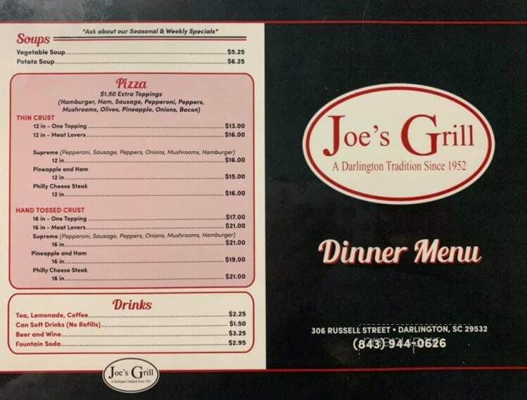 Joe's Grill - Darlington, SC menu_pic