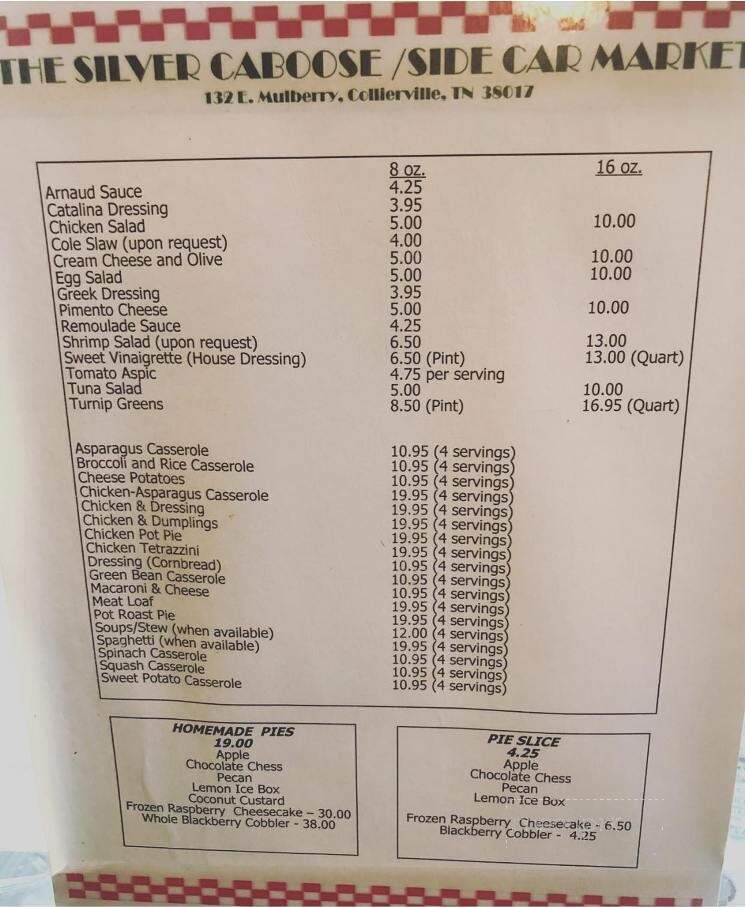 Silver Caboose Restaurant - Collierville, TN menu_pic