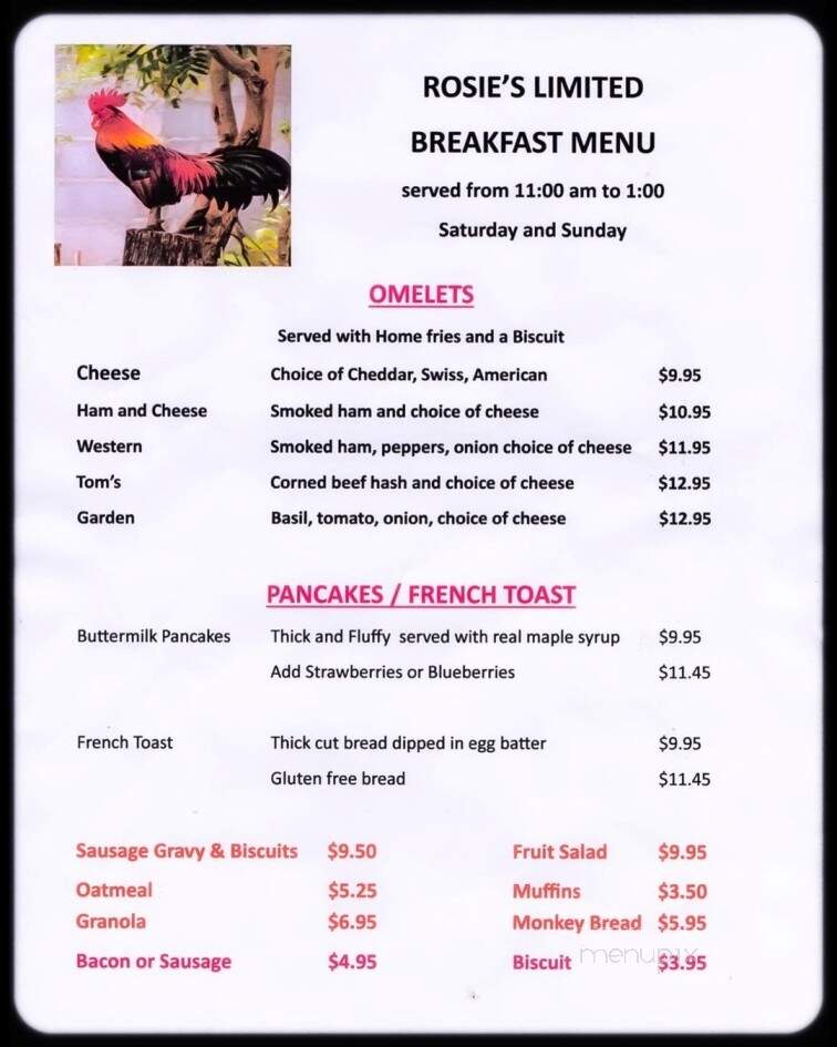 Rosie's Restaurant - Middlebury, VT menu_pic