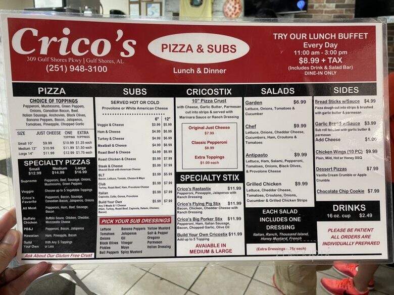 Crico's Pizza & Subs - Gulf Shores, AL