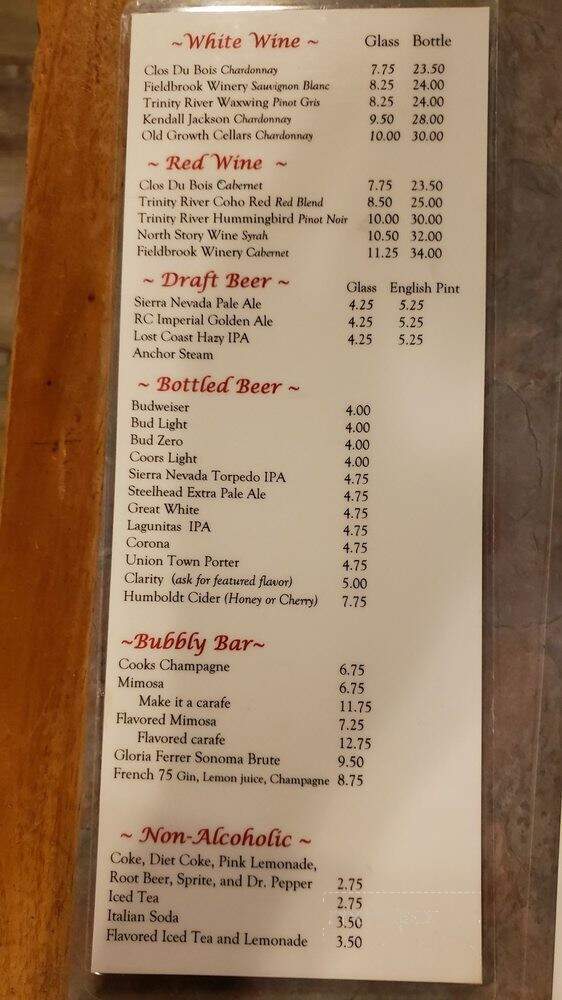 Cafe Marina & Woodley's Bar - Eureka, CA menu_pic