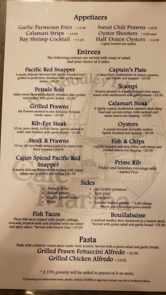 Cafe Marina & Woodley's Bar - Eureka, CA menu_pic