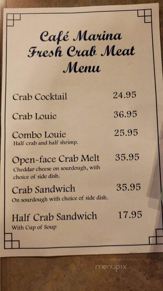 Cafe Marina & Woodley's Bar - Eureka, CA menu_pic