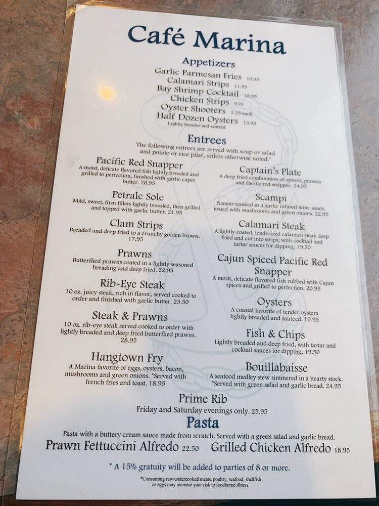 Cafe Marina & Woodley's Bar - Eureka, CA menu_pic