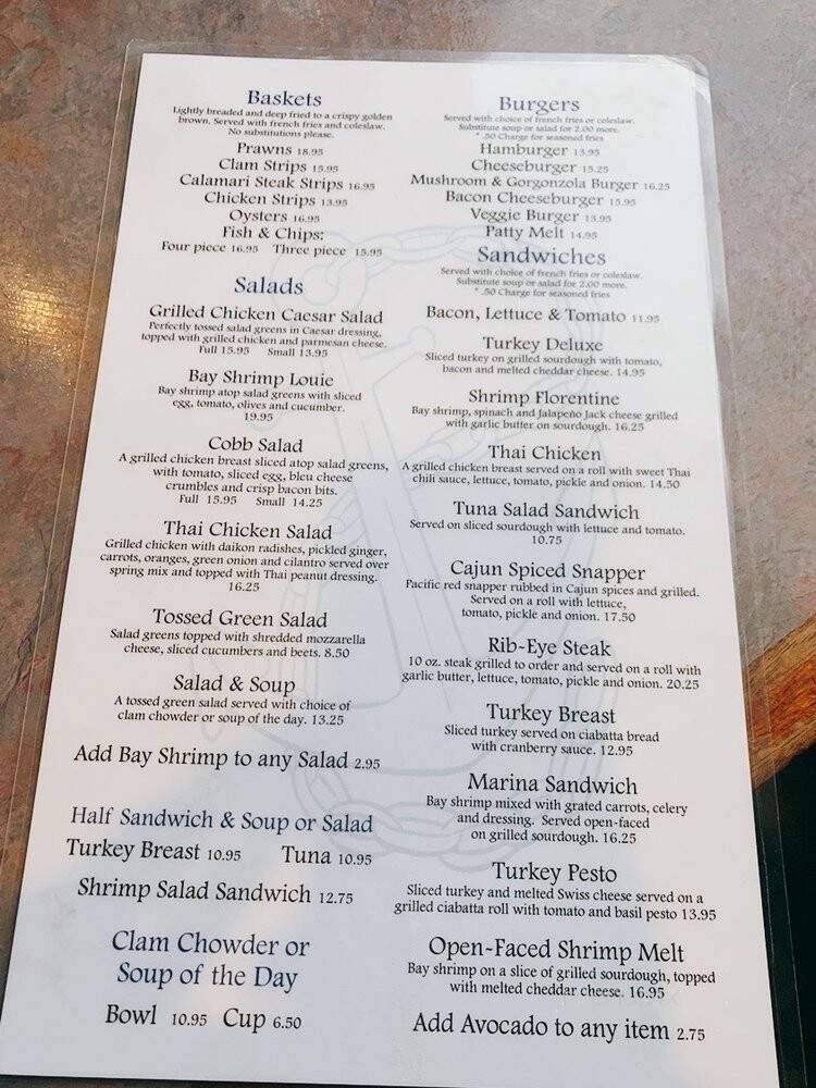 Cafe Marina & Woodley's Bar - Eureka, CA menu_pic
