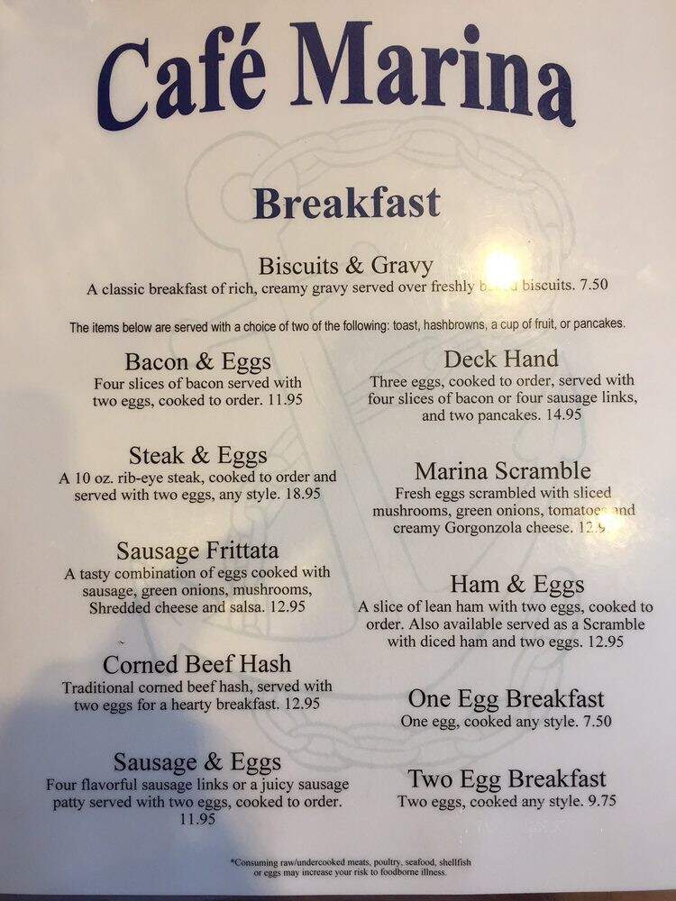 Cafe Marina & Woodley's Bar - Eureka, CA menu_pic