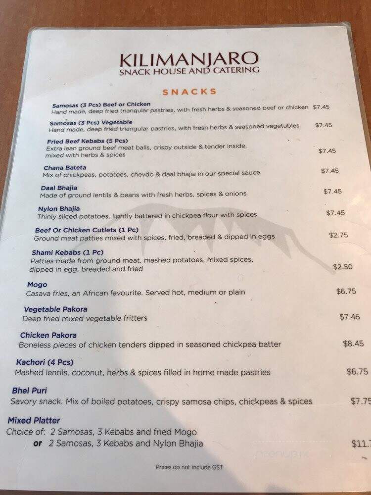 Kilimanjaro Snack House and Catering - Vancouver, BC menu_pic