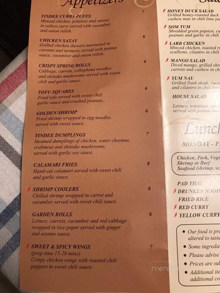 Yindee Thai Restaurant - West Springfield, VA menu_pic