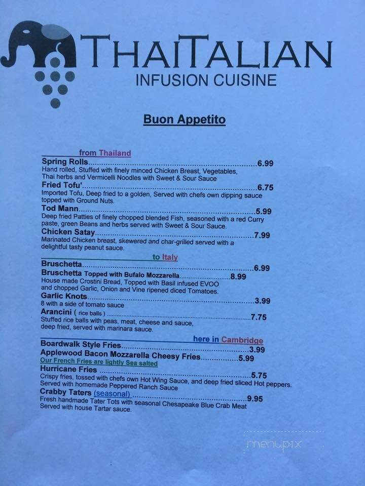 Thaitalian Infusion Cuisine - Cambridge, MD menu_pic