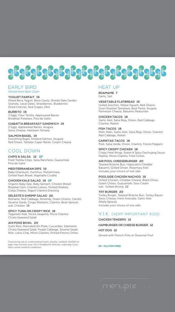 Air Pool Bar - Rancho Mirage, CA menu_pic