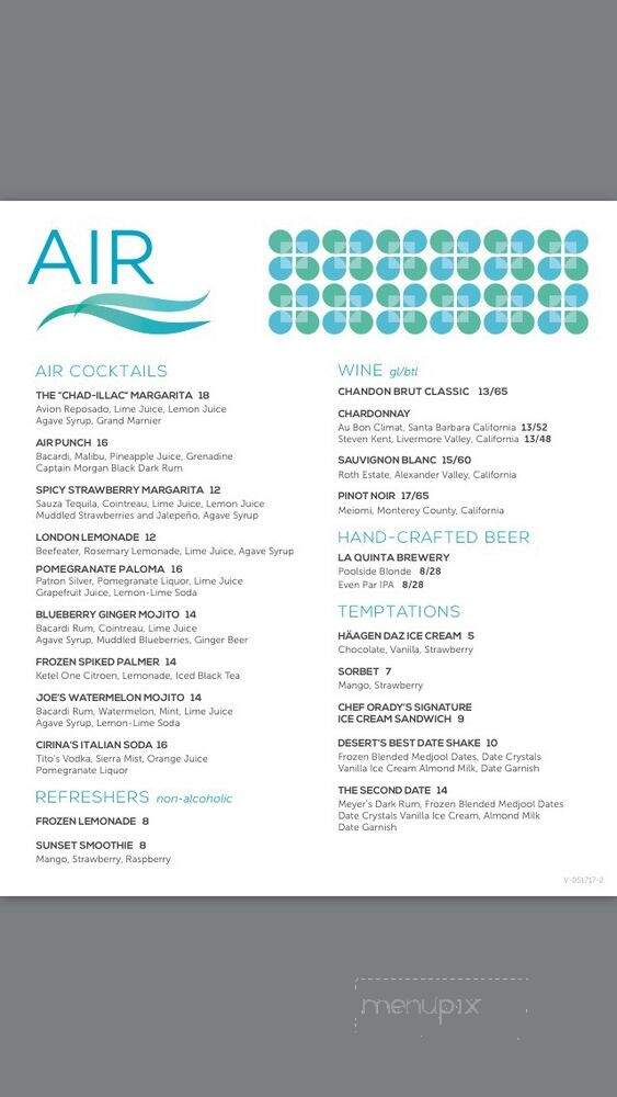 Air Pool Bar - Rancho Mirage, CA menu_pic