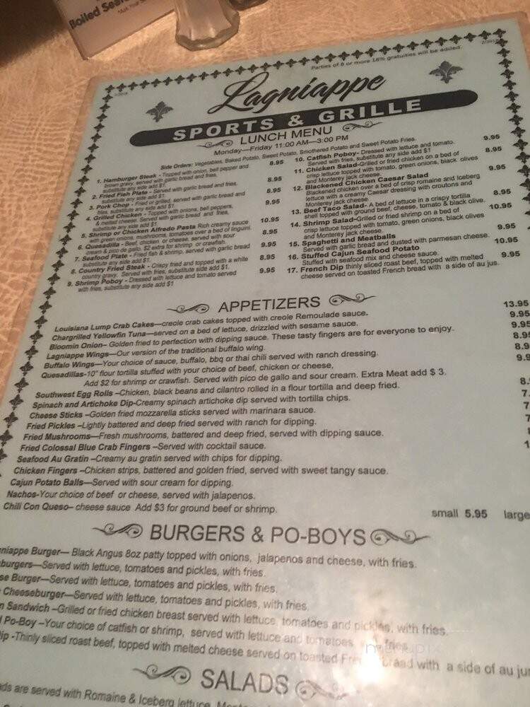 Lagniappe Restaurant on the Diversion - Saint Amant, LA menu_pic