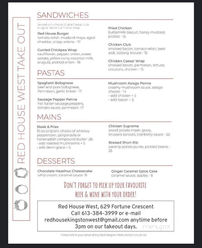 Red House West - Kingston, ON menu_pic