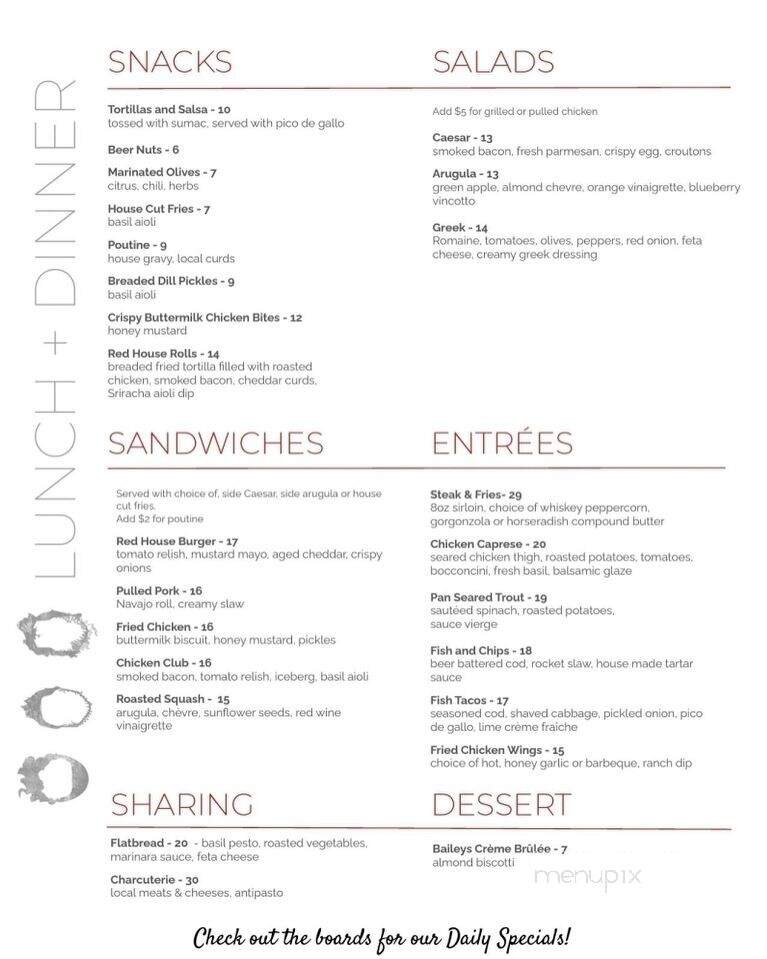 Red House West - Kingston, ON menu_pic