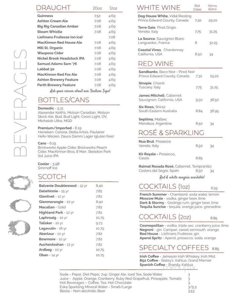 Red House West - Kingston, ON menu_pic