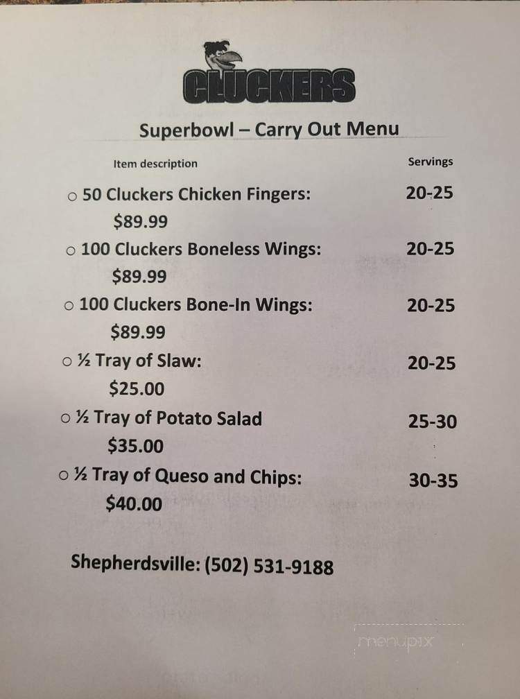 Cluckers Shepherdsville - Shepherdsville, KY menu_pic