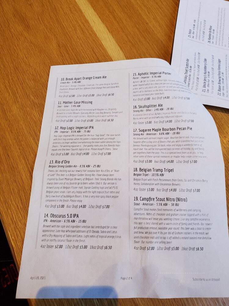 High Water Brewing Taproom and Brewery - Lodi, CA menu_pic