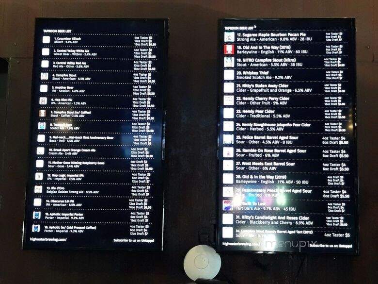 High Water Brewing Taproom and Brewery - Lodi, CA menu_pic