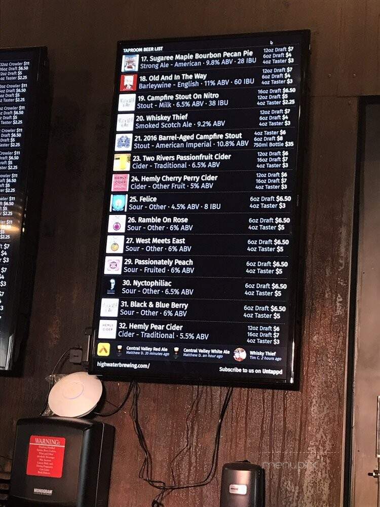 High Water Brewing Taproom and Brewery - Lodi, CA menu_pic