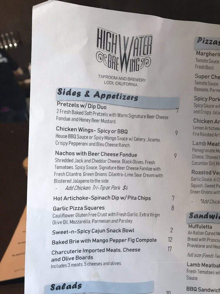 High Water Brewing Taproom and Brewery - Lodi, CA menu_pic