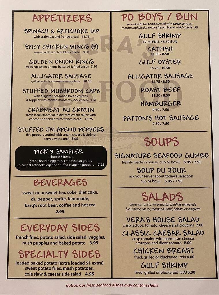 Vera's Seafood - Abita Springs, LA menu_pic