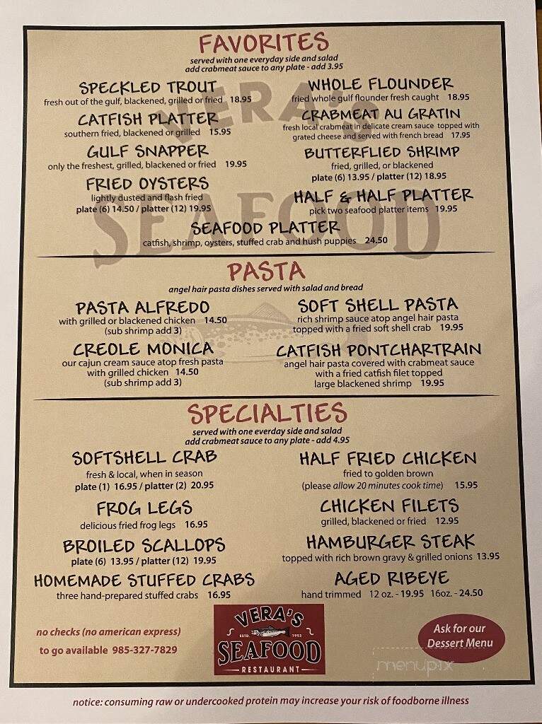 Vera's Seafood - Abita Springs, LA menu_pic