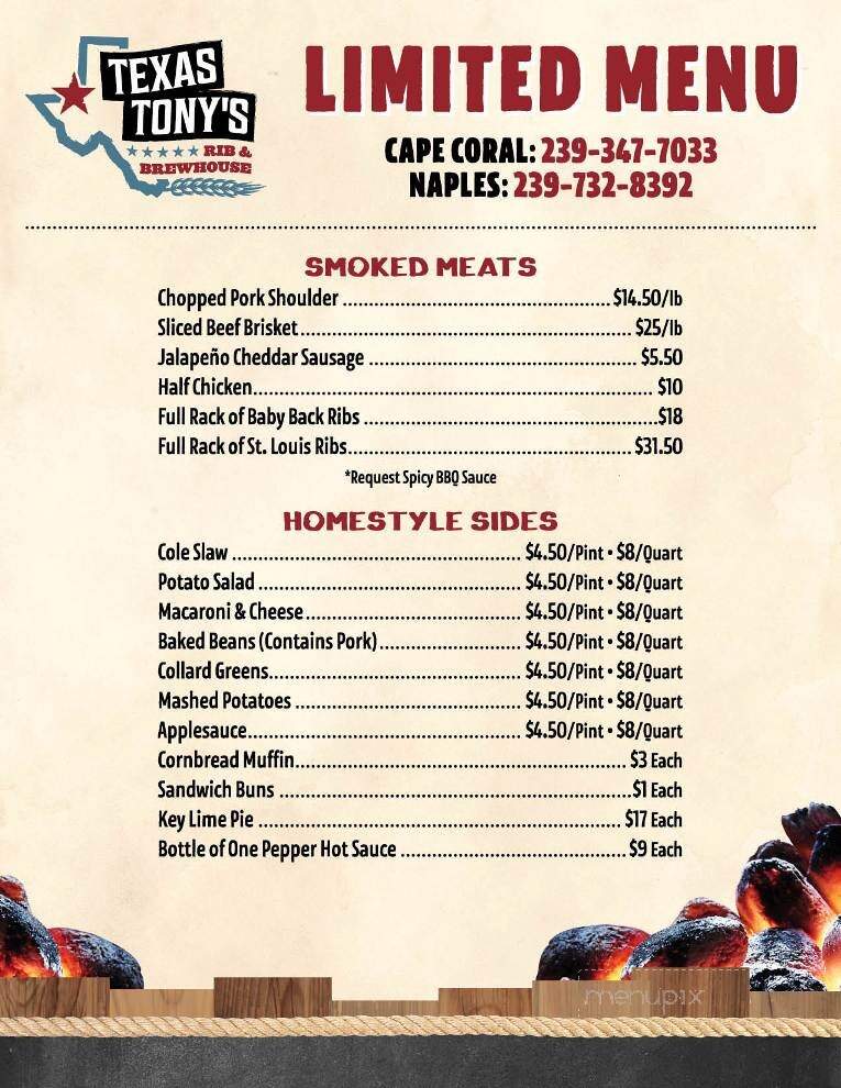 Texas Tony's Rib & BrewHouse - Cape Coral, FL menu_pic