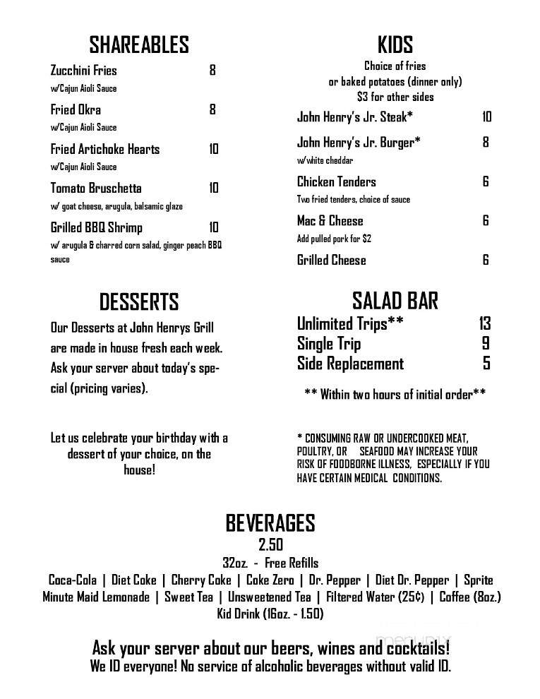 John Henry's Grill - Rome, GA menu_pic