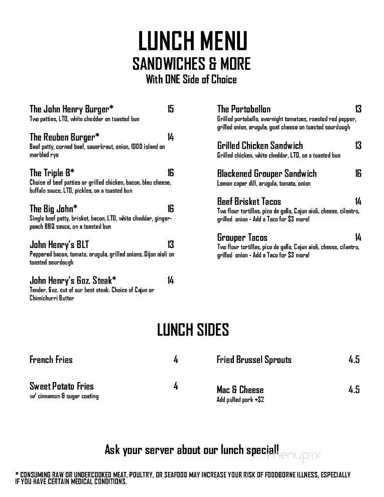 John Henry's Grill - Rome, GA menu_pic