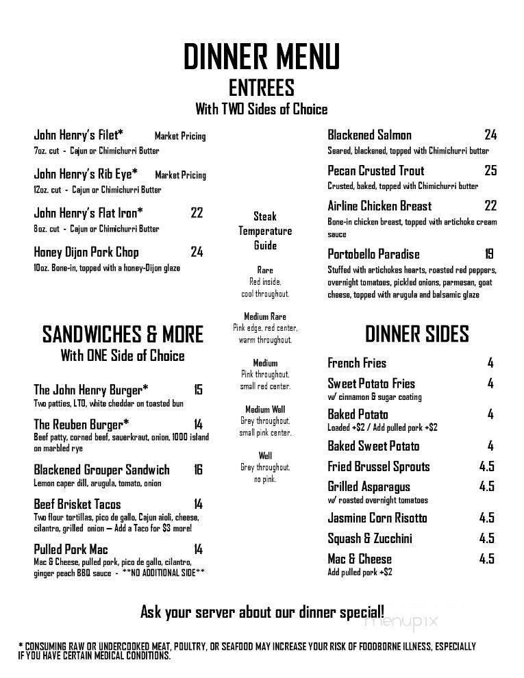 John Henry's Grill - Rome, GA menu_pic